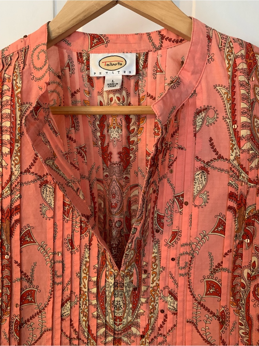 Talbots lightweight cotton paisley long sleeve blouse